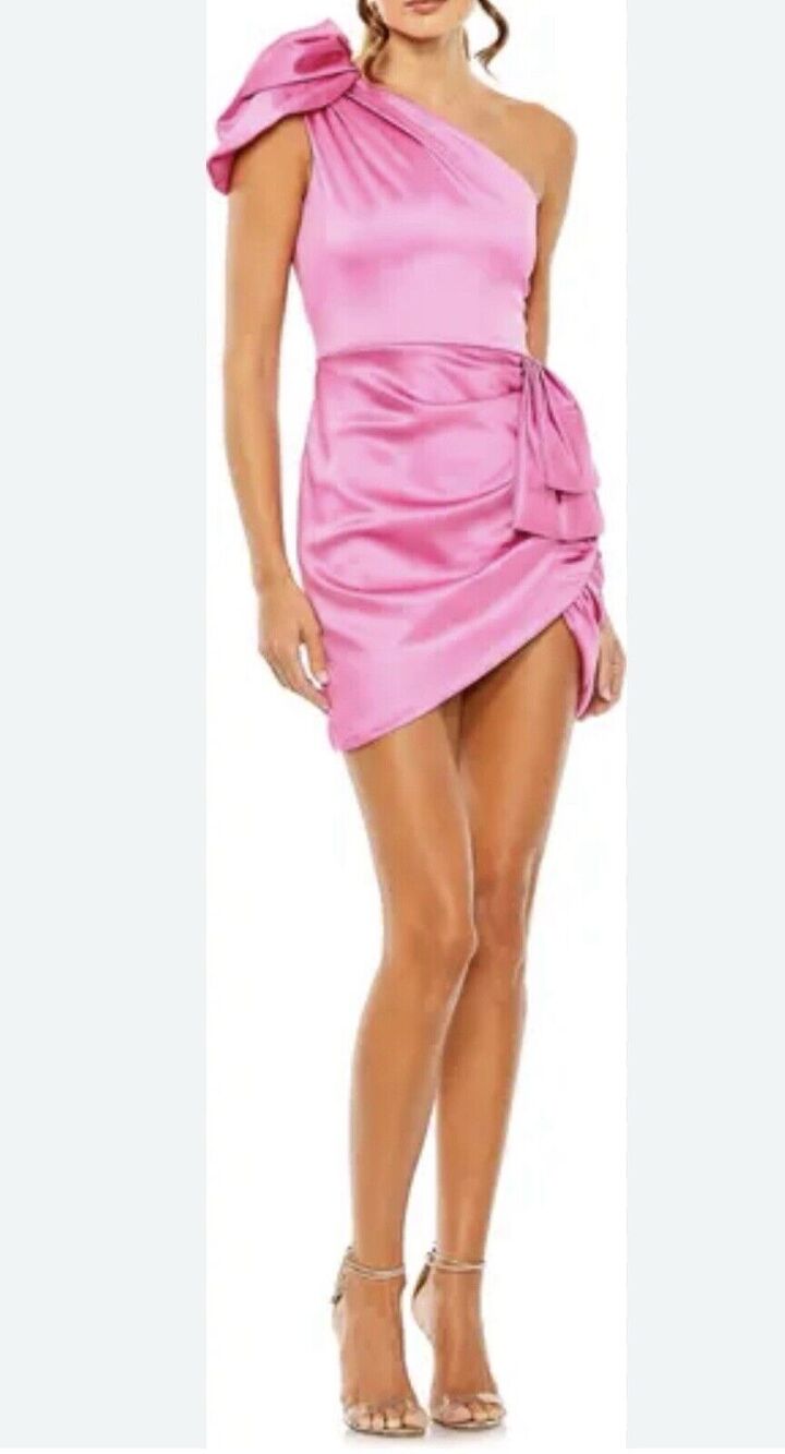 leena for Mac Duggal One-Shoulder Satin Minidress Pink Size 6 $398.00 MSRP